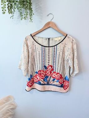 Anthropologie Floral Metallic Velvet Top - Size Xs